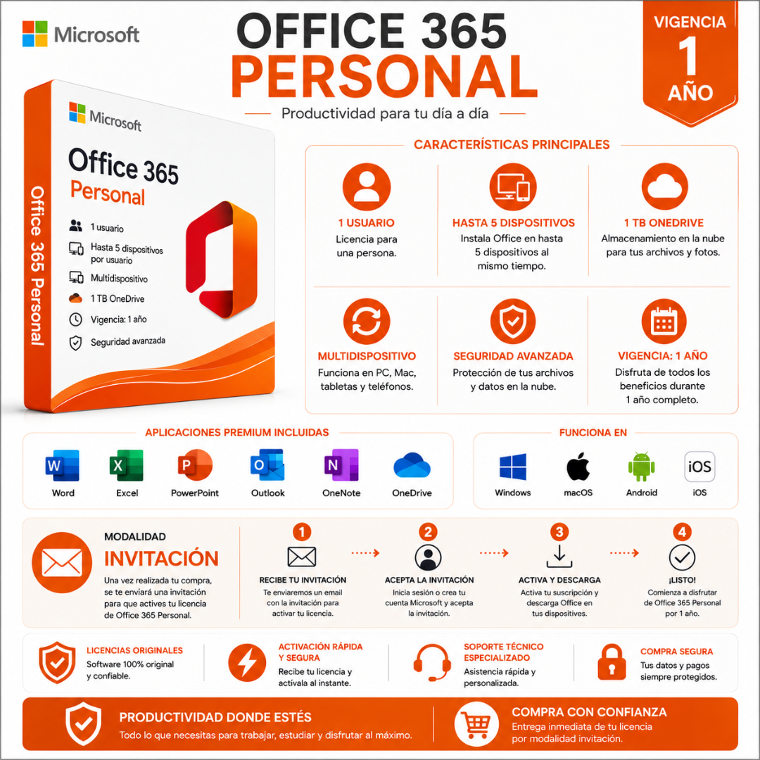MICROSOFT 365 PERSONAL / MODO INVITACION - ANUAL - Mervalika Servicios Informaticos