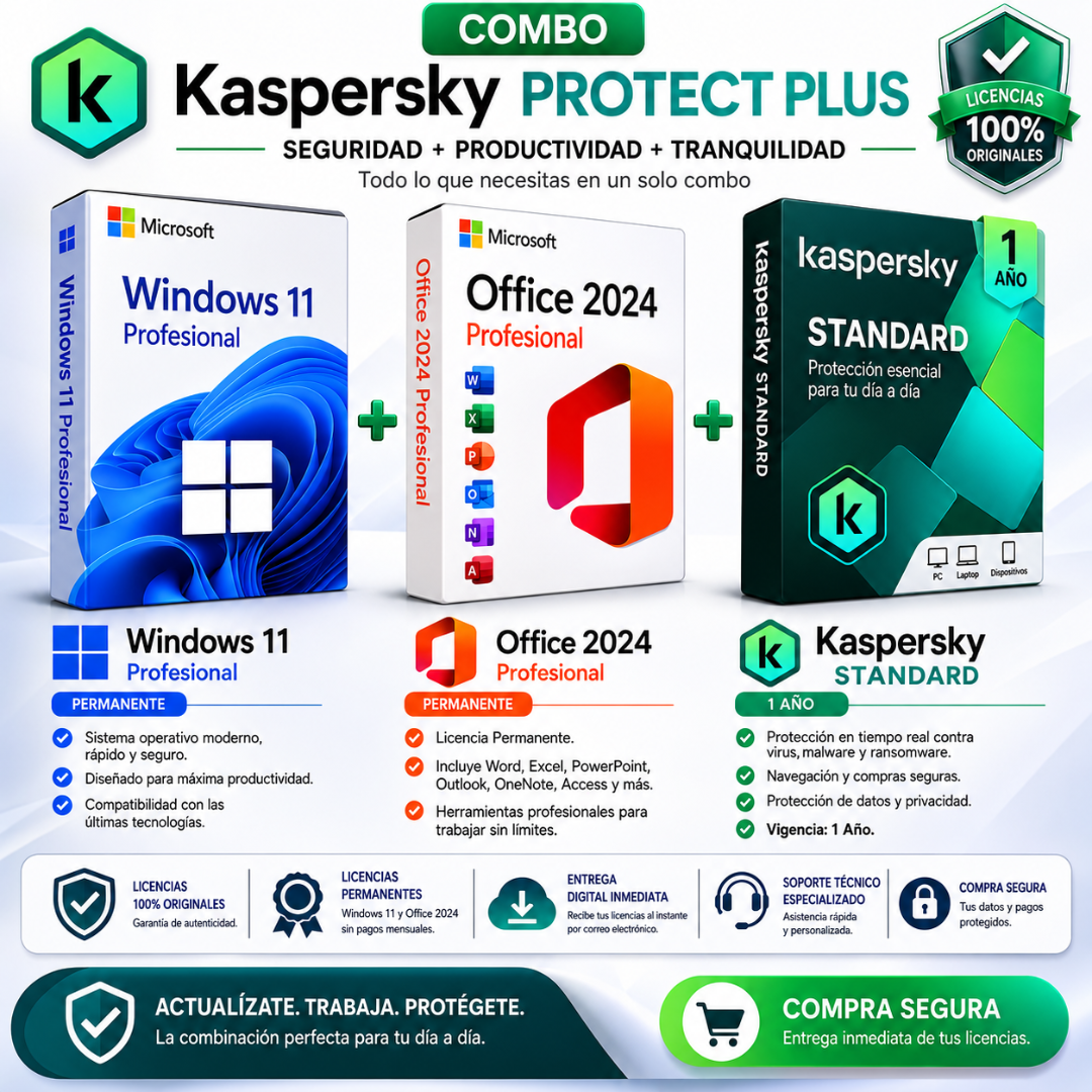 COMBO KASPERSKY PROTECT PLUS + PRODUCTIVIDAD - Mervalika Servicios Informaticos