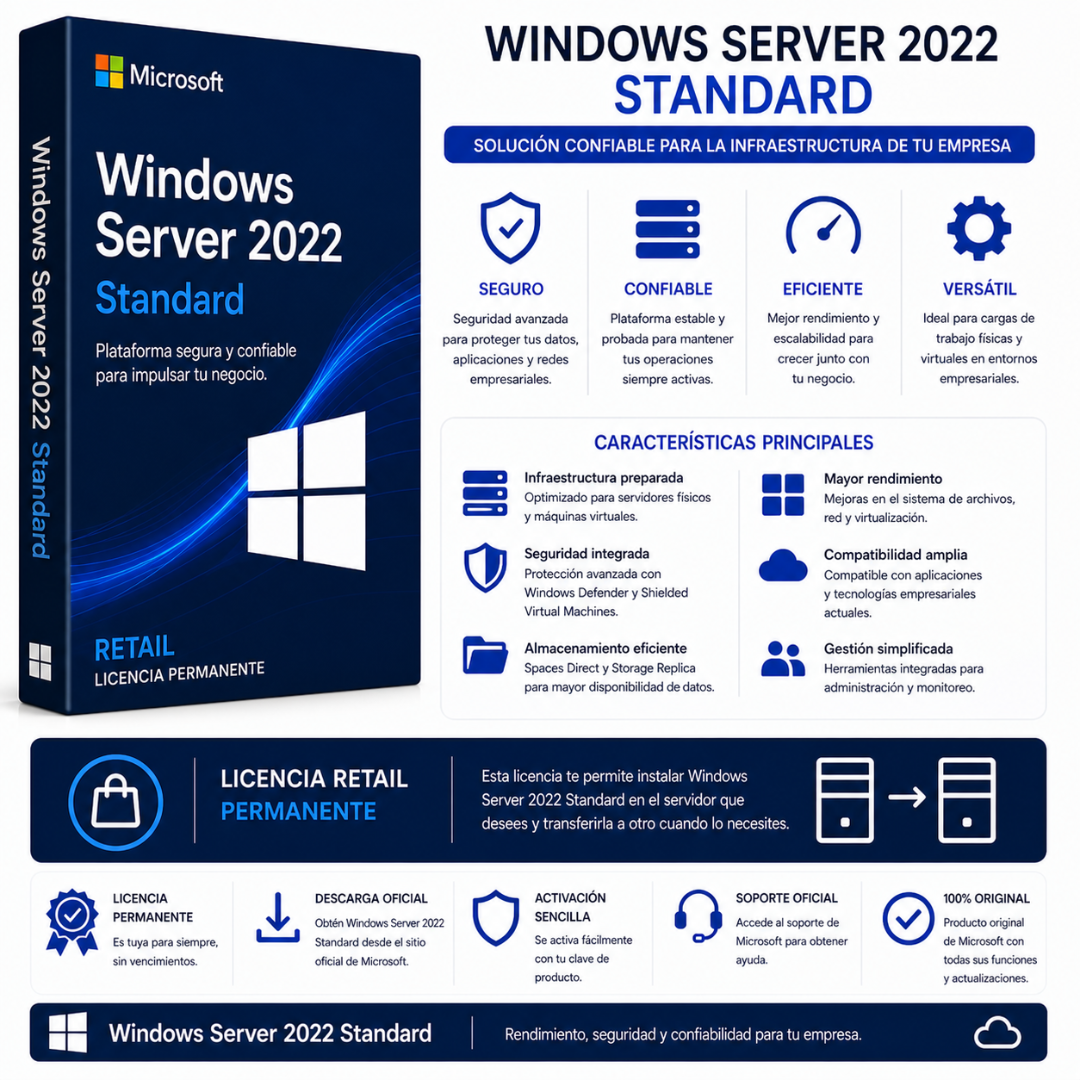 WINDOWS SERVER 2022 STANDARD - RETAIL - Mervalika Servicios Informaticos
