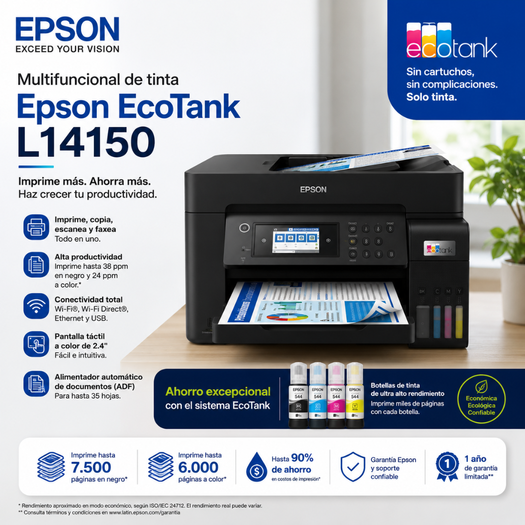 EPSON MULTIFUNCIONAL ECOTANK L14150 - IMPRESION A3 | ADF | LAN | Wi-Fi - Mervalika Servicios Informaticos