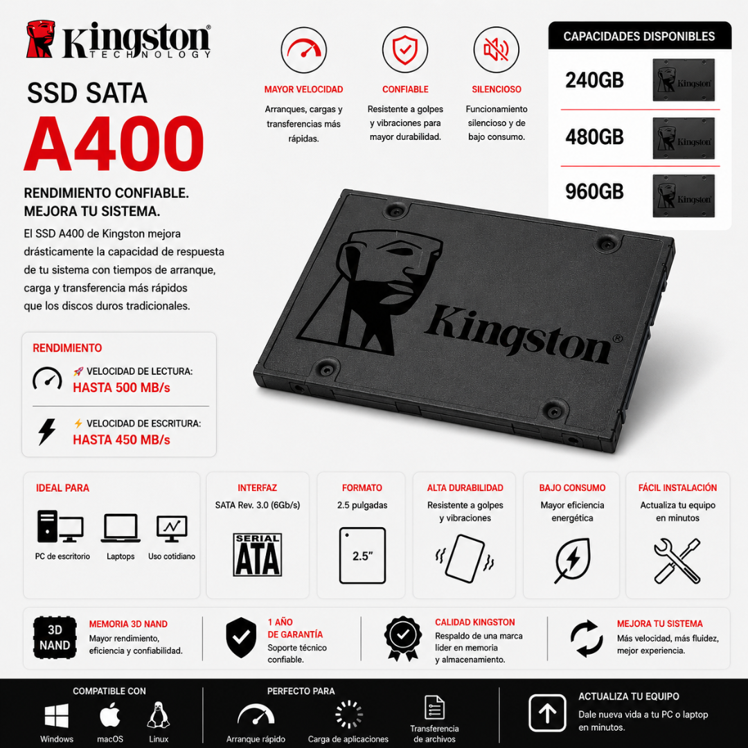 SSD SATA KINGSTON A400 - Mervalika Servicios Informaticos