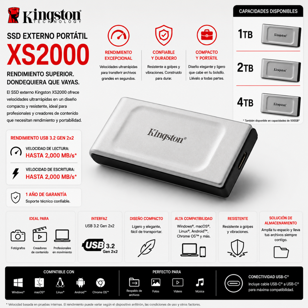 SSD EXTERNO KINGSTON XS2000 - Mervalika Servicios Informaticos