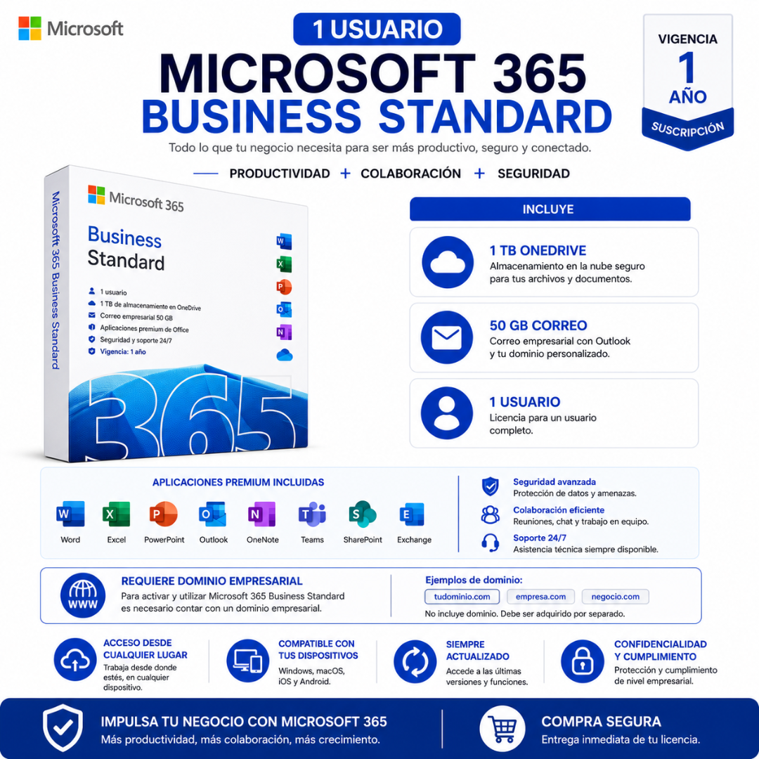 MICROSOFT 365 BUSINESS STANDARD –  ANUAL - Mervalika Servicios Informaticos