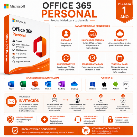 MICROSOFT 365 PERSONAL / MODO INVITACION  - ANUAL - Mervalika Servicios Informaticos