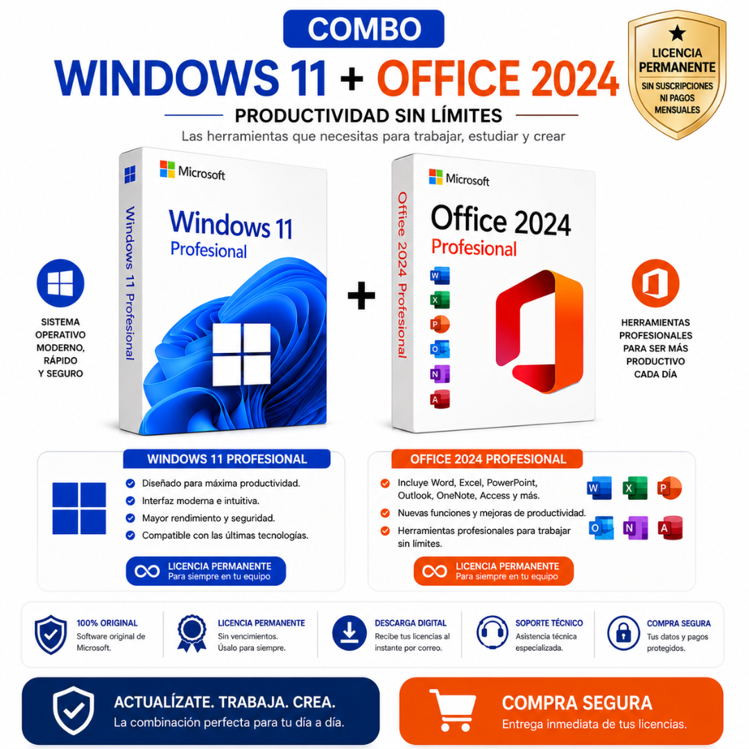 COMBO WINDOWS 11 PRO / OFFICE 2024 PROFESIONAL - Mervalika Servicios Informaticos