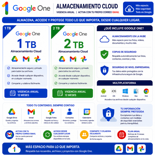GOOGLE ONE - ALMACENAMIENTO CLOUD - Mervalika Servicios Informaticos
