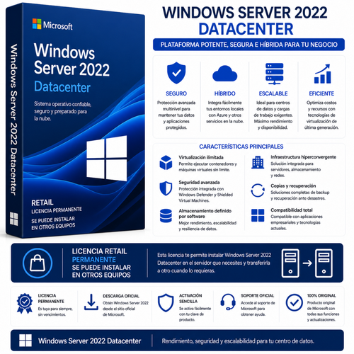 WINDOWS SERVER 2022 DATACENTER - RETAIL - Mervalika Servicios Informaticos