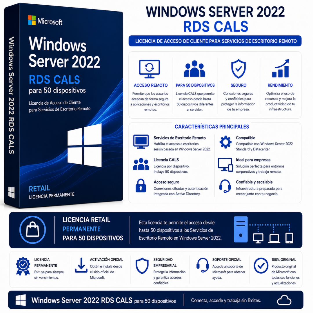 WINDOWS SERVER 2022 RDS CALS [50 DISPOSITIVOS] - Mervalika Servicios Informaticos