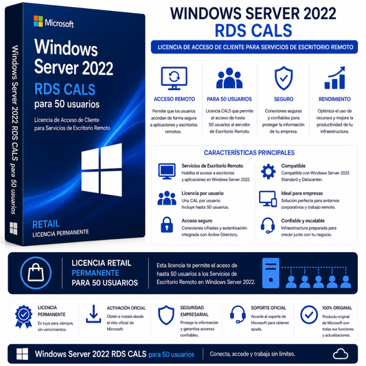 WINDOWS SERVER 2022 RDS CALS [50 USUARIOS] - Mervalika Servicios Informaticos