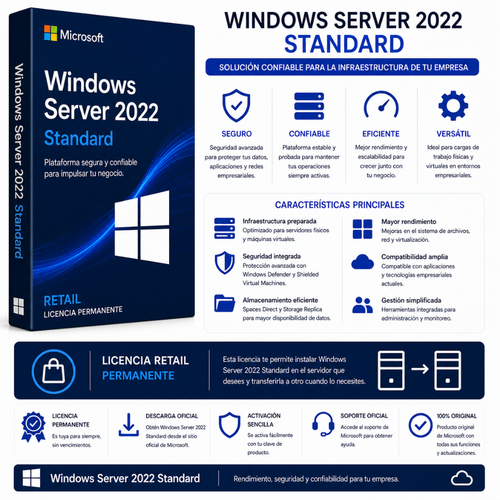 WINDOWS SERVER 2022 STANDARD - RETAIL - Mervalika Servicios Informaticos