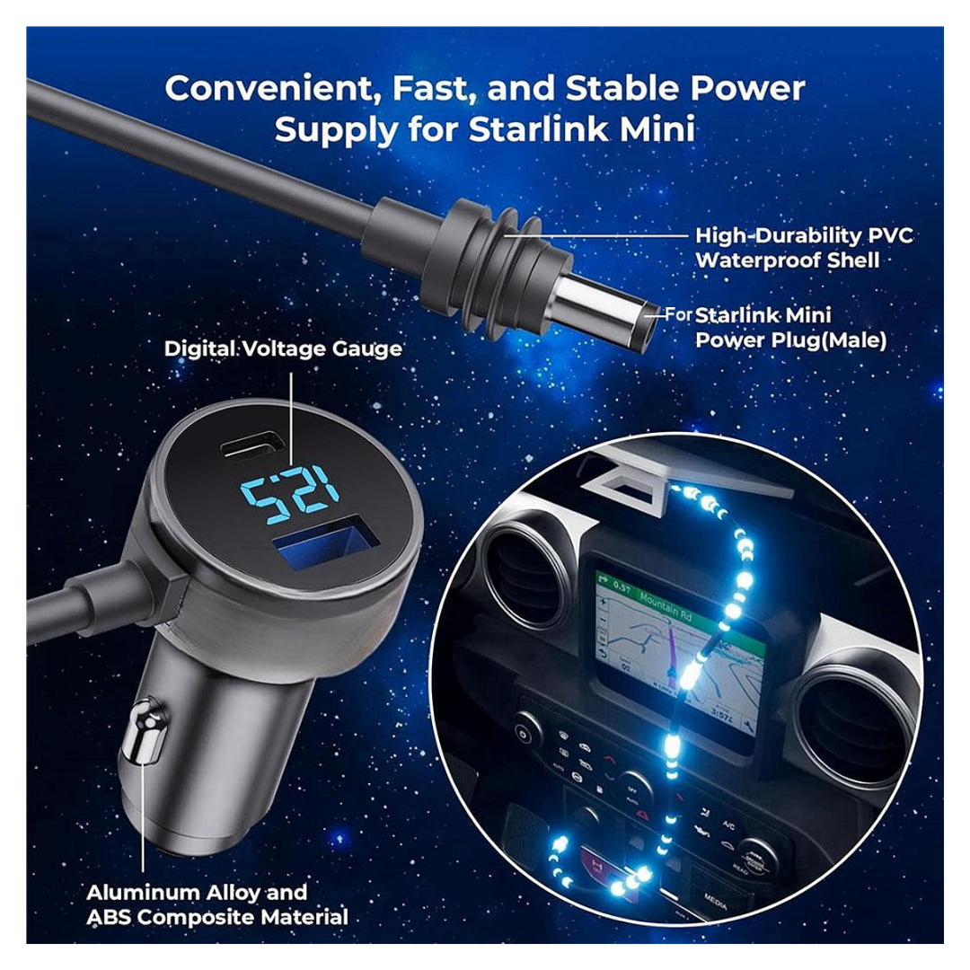 CARGADOR DE AUTO 3 EN 1 PARA STARLINK MINI CON PANTALLA DIGITAL - Mervalika Servicios Informaticos