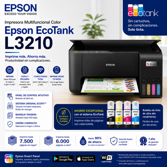 EPSON MULTIFUNCIONAL ECOTANK L3210 - USB - Mervalika Servicios Informaticos
