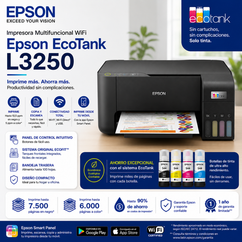 EPSON MULTIFUNCIONAL ECOTANK L3250 - USB | WIFI - Mervalika Servicios Informaticos