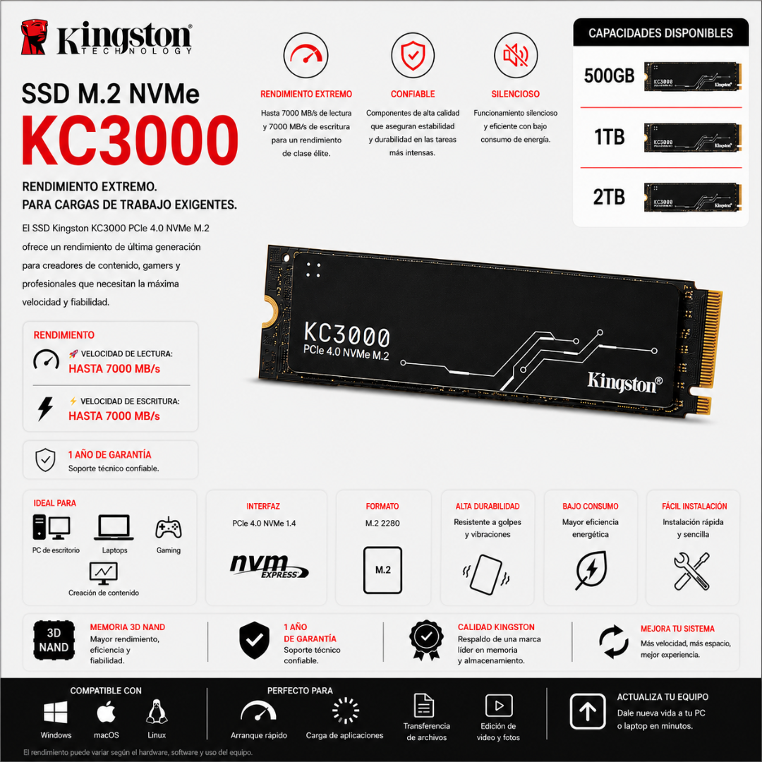 SSD M.2 NVME KINGSTON KC3000 - Mervalika Servicios Informaticos