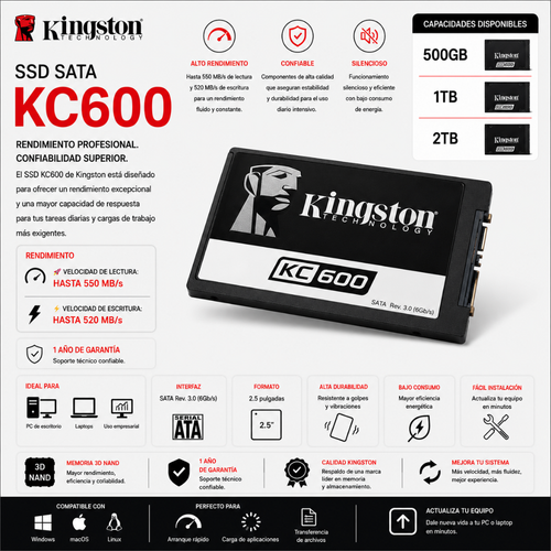 SSD SATA KINGSTON KC600 - Mervalika Servicios Informaticos