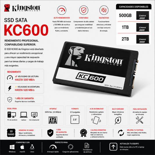 SSD SATA KINGSTON KC600 - Mervalika Servicios Informaticos