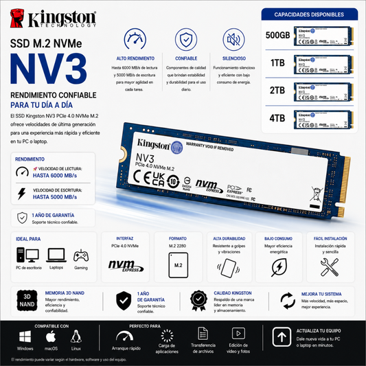 SSD M.2 NVME KINGSTON NV3 - Mervalika Servicios Informaticos
