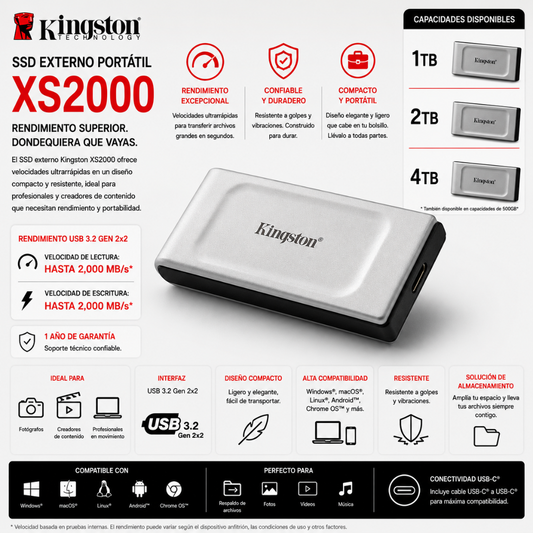 SSD EXTERNO KINGSTON XS2000 - Mervalika Servicios Informaticos
