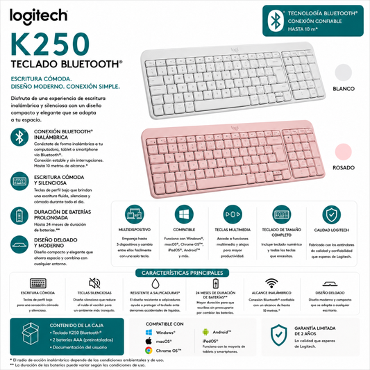 TECLADO LOGITECH K250 BLUETOOTH / WIRELESS