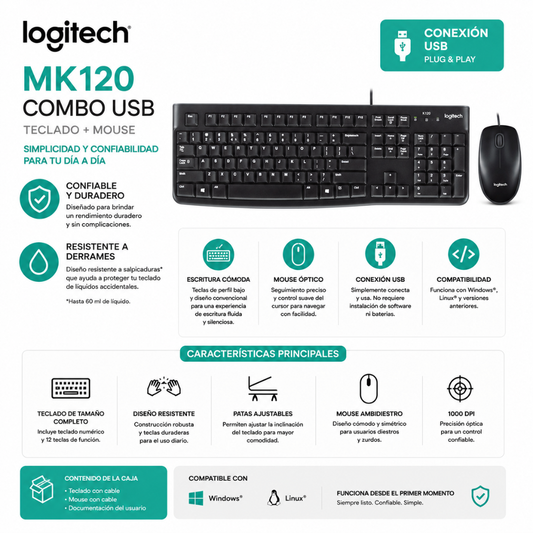 TECLADO + MOUSE LOGITECH MK120 - USB