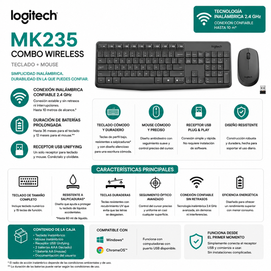 TECLADO + MOUSE LOGITECH MK235 - WIRELESS