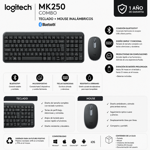 TECLADO + MOUSE LOGITECH MK250 - BLUETOOTH - Mervalika Servicios Informaticos