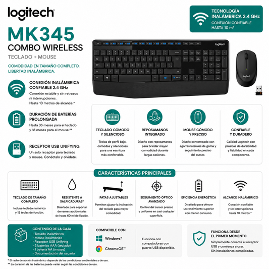 TECLADO + MOUSE LOGITECH MK345 COMFORT - WIRELESS