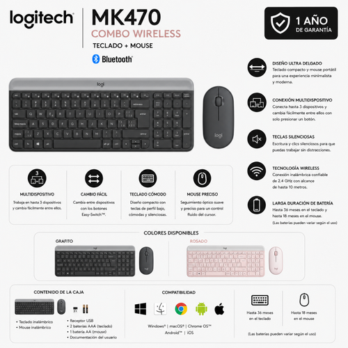 TECLADO + MOUSE LOGITECH MK470 - WIRELESS - Mervalika Servicios Informaticos