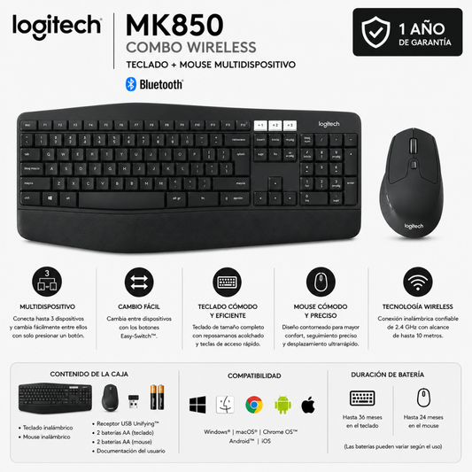 TECLADO + MOUSE LOGITECH MK850 - WIRELESSS / MULTIDISPOSITIVO - Mervalika Servicios Informaticos