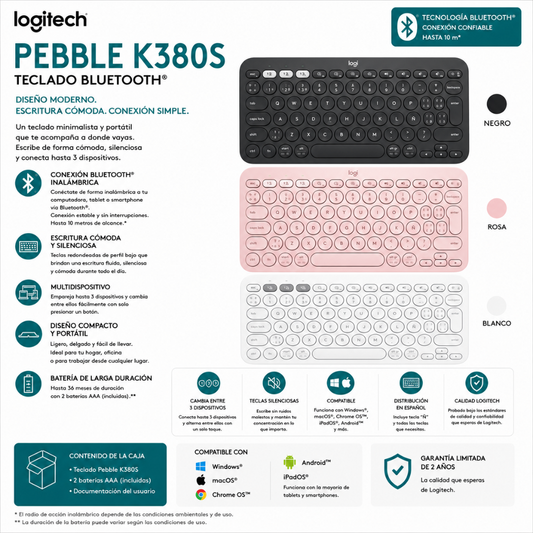 TECLADO LOGITECH PEBBLE 2 K380S BLUETOOTH / MULTIDISPOSITIVO