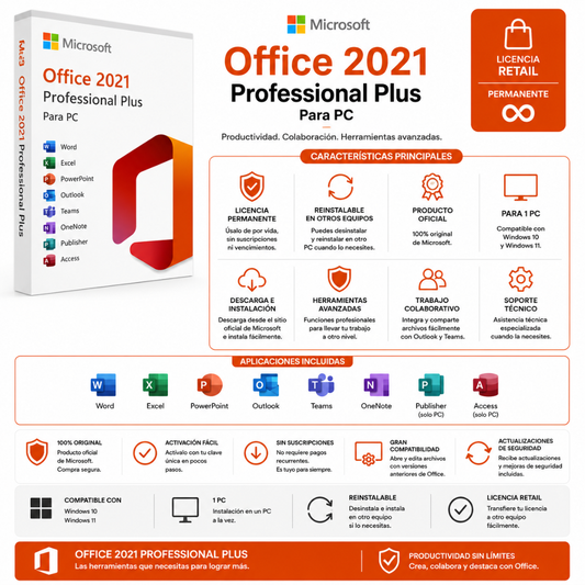 MICROSOFT OFFICE 2021 PROFESIONAL PLUS - RETAIL - Mervalika Servicios Informaticos