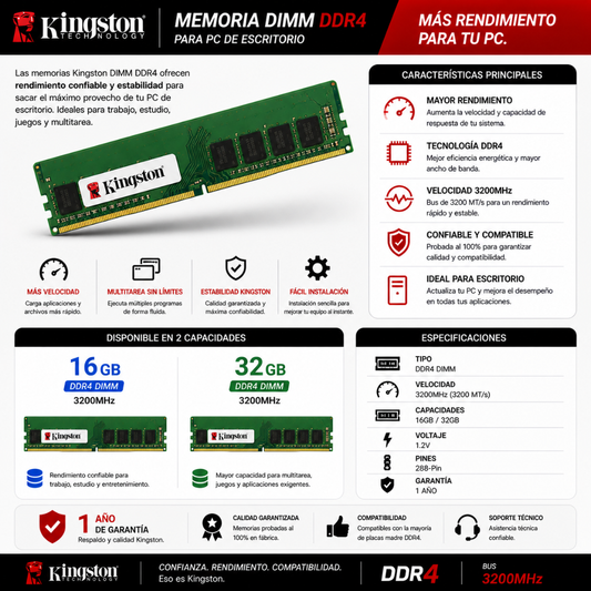 RAM DIMM KINGSTON DDR4 - Mervalika Servicios Informaticos