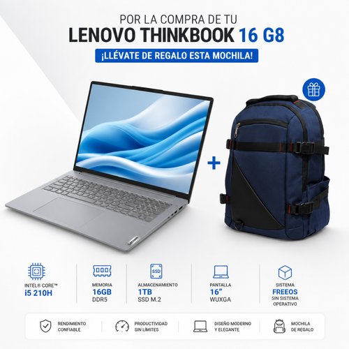 LAPTOP LENOVO THINKBOOK 16 G8 – INTEL CORE I5-210H | 16GB RAM | 512GB/ 1TB SSD M.2 | 16" WUXGA - Mervalika Servicios Informaticos