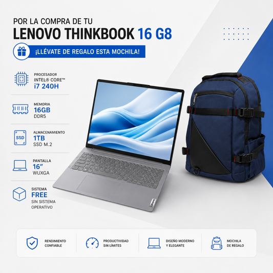 LAPTOP LENOVO THINKBOOK 16 G8 – INTEL CORE I7-240H | 16GB RAM | 1TB SSD | 16" WUXGA - Mervalika Servicios Informaticos