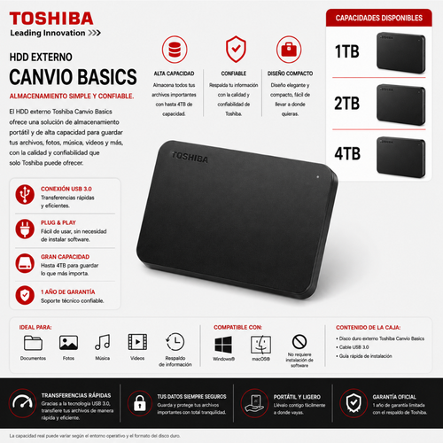HDD EXTERNO TOSHIBA CANVIO BASICS - Mervalika Servicios Informaticos