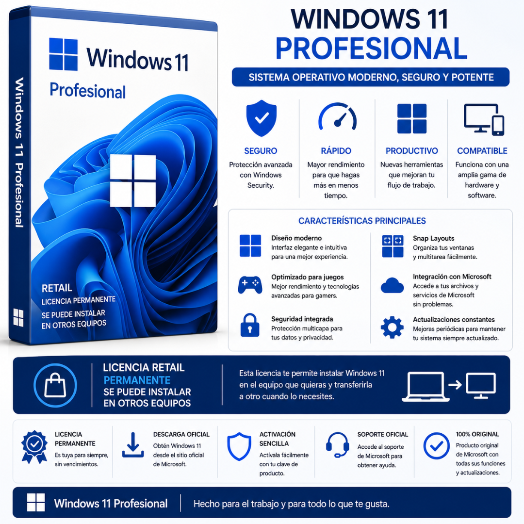 WINDOWS 11 PROFESIONAL - RETAIL - Mervalika Servicios Informaticos